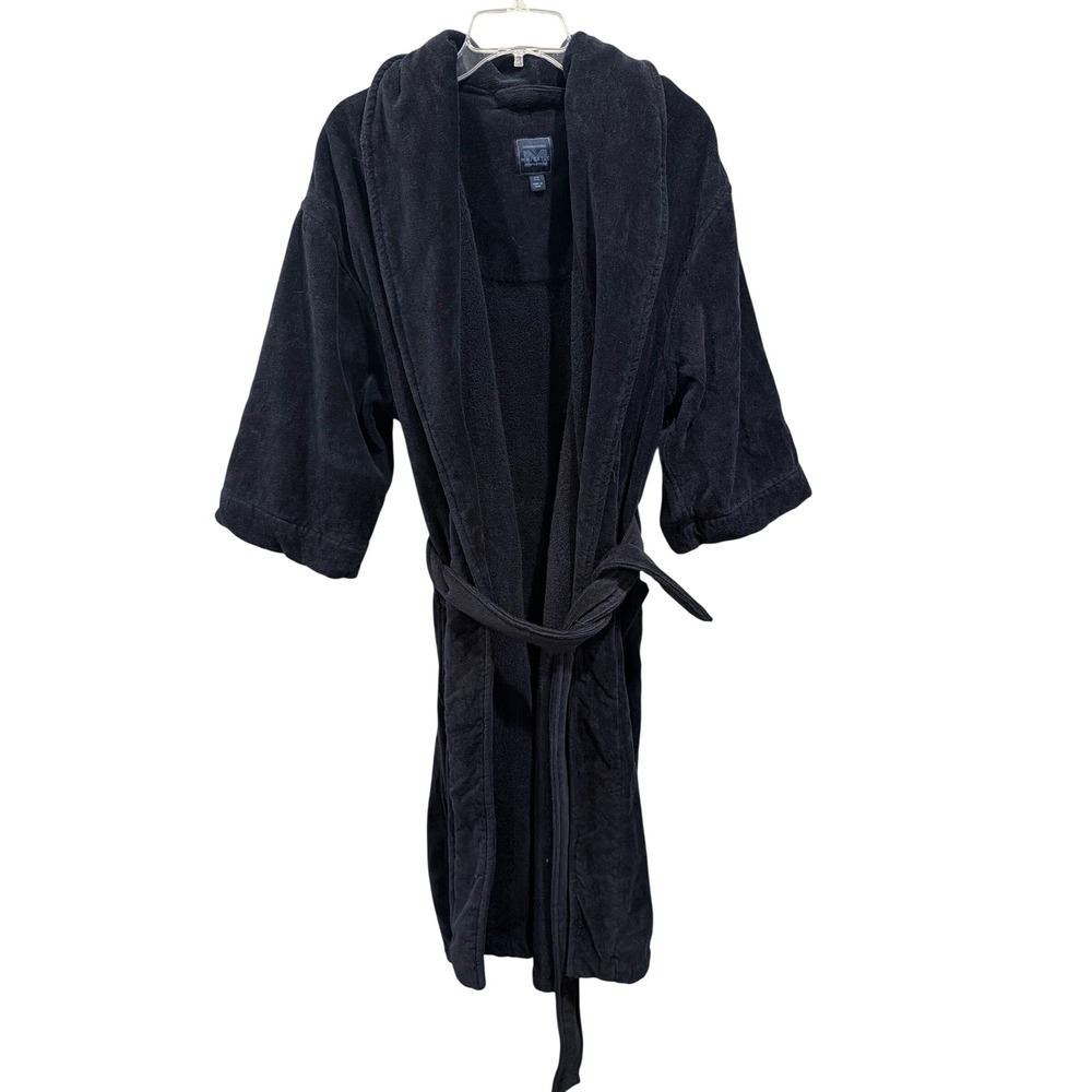 Majestic International Robe Navy Blue Cotton Terry Shawl Collar Belted S/M